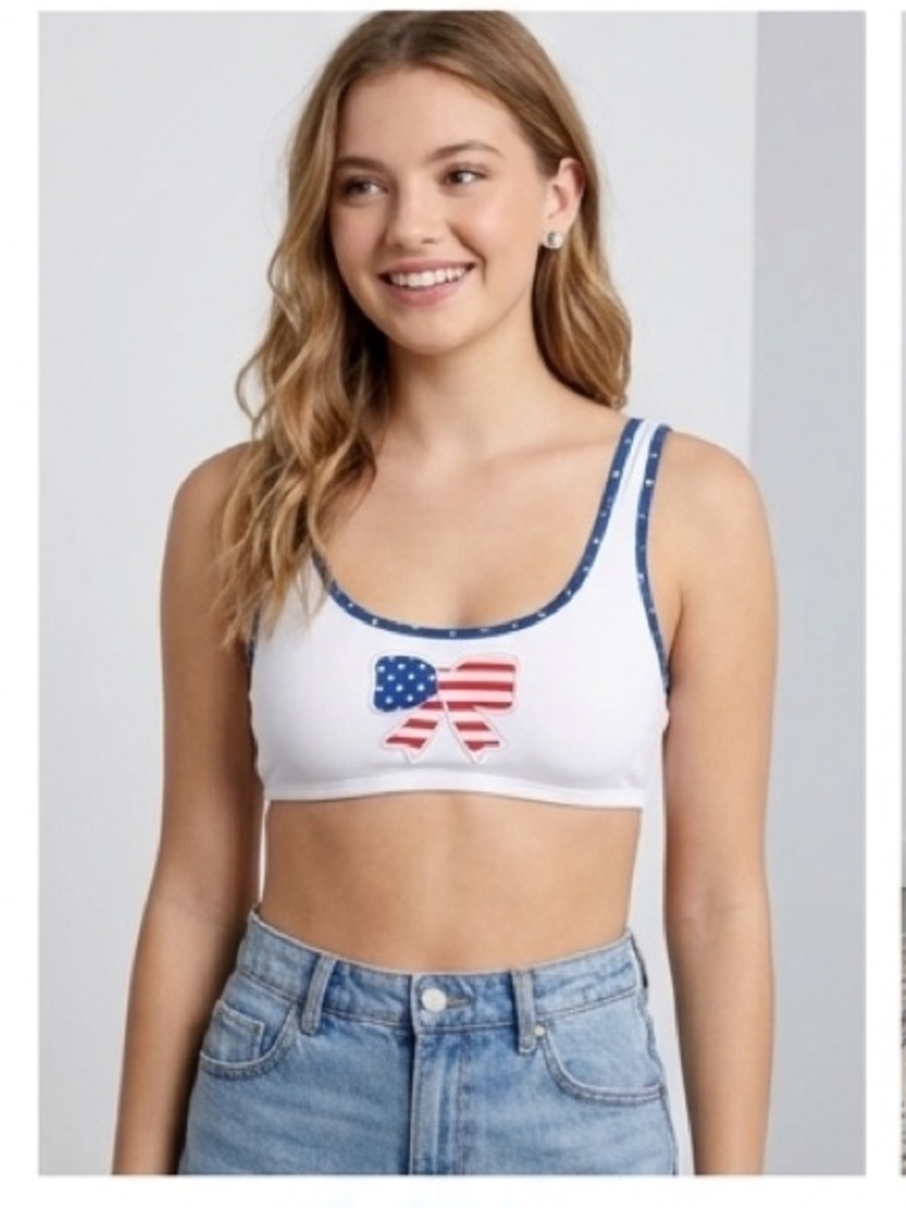 Patriotic Bow Red White Blue Women's Swim Top